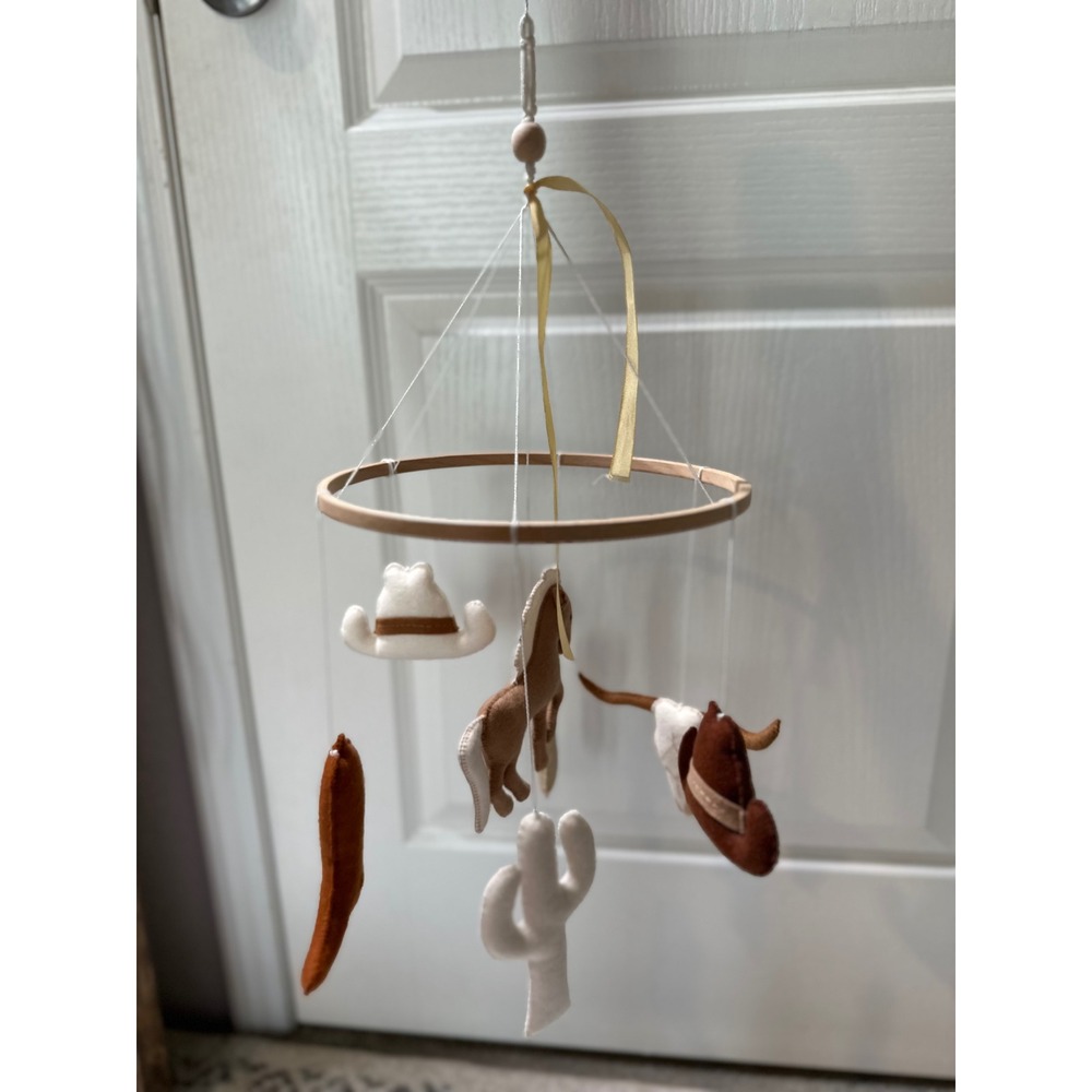 Handmade Western Cowboy Baby Mobile Felt Horse Cactus Longhorn Nursery Decor